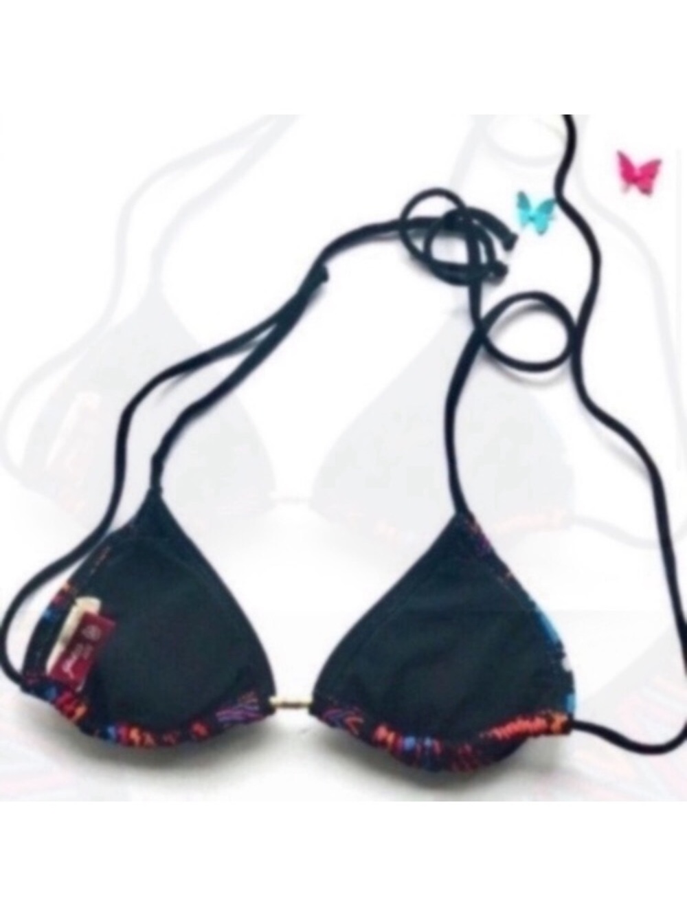 Guess Black Triangle Bikini Top Colorful Print size XS - Picture 2 of 3